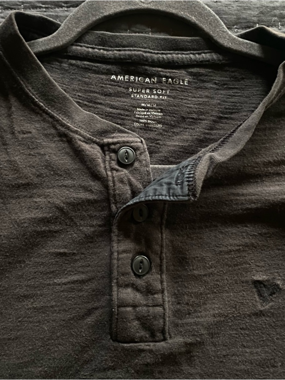 American Eagle Outfitters Men’s Short Sleeve Henley - Black - Picture 3 of 4